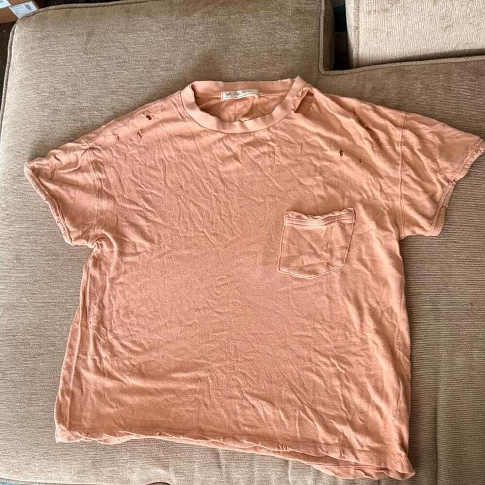 We The Free Free People Distressed Pocket T-Shirt Peach